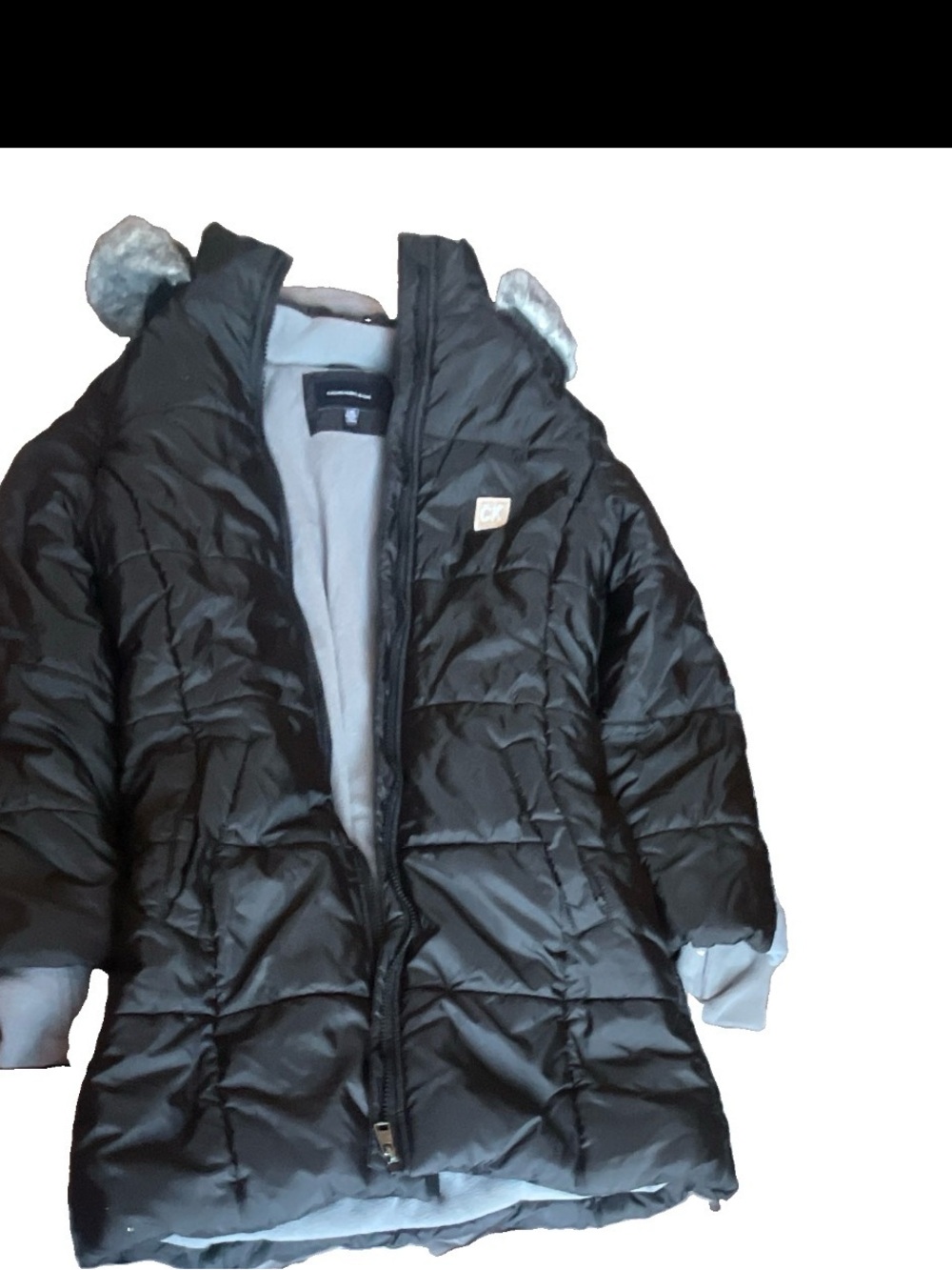 Calvin Klein Kids Black Quilted Puffer Jacket with Light Gray Lining